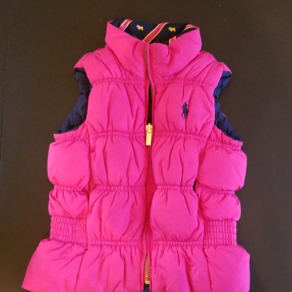 Girls Ralph Lauren pink navy reversible vest